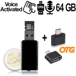 Micro USB-Voice-Recorder, 64GB bis 752 Std., Voice-Activated, OTG